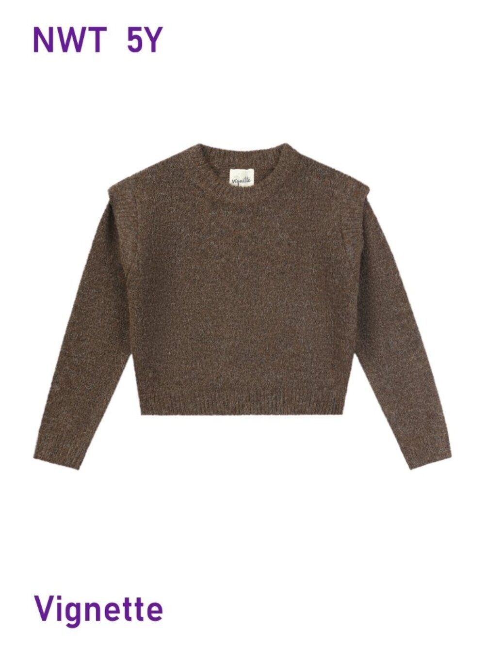 Vignette Crewneck Chocolate Pullover Sweater w/ Shoulder Ruffle size 5Y | NWT